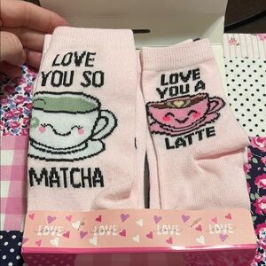 NEW Pink 'Love You So Matcha / Love You A Latte' Socks
